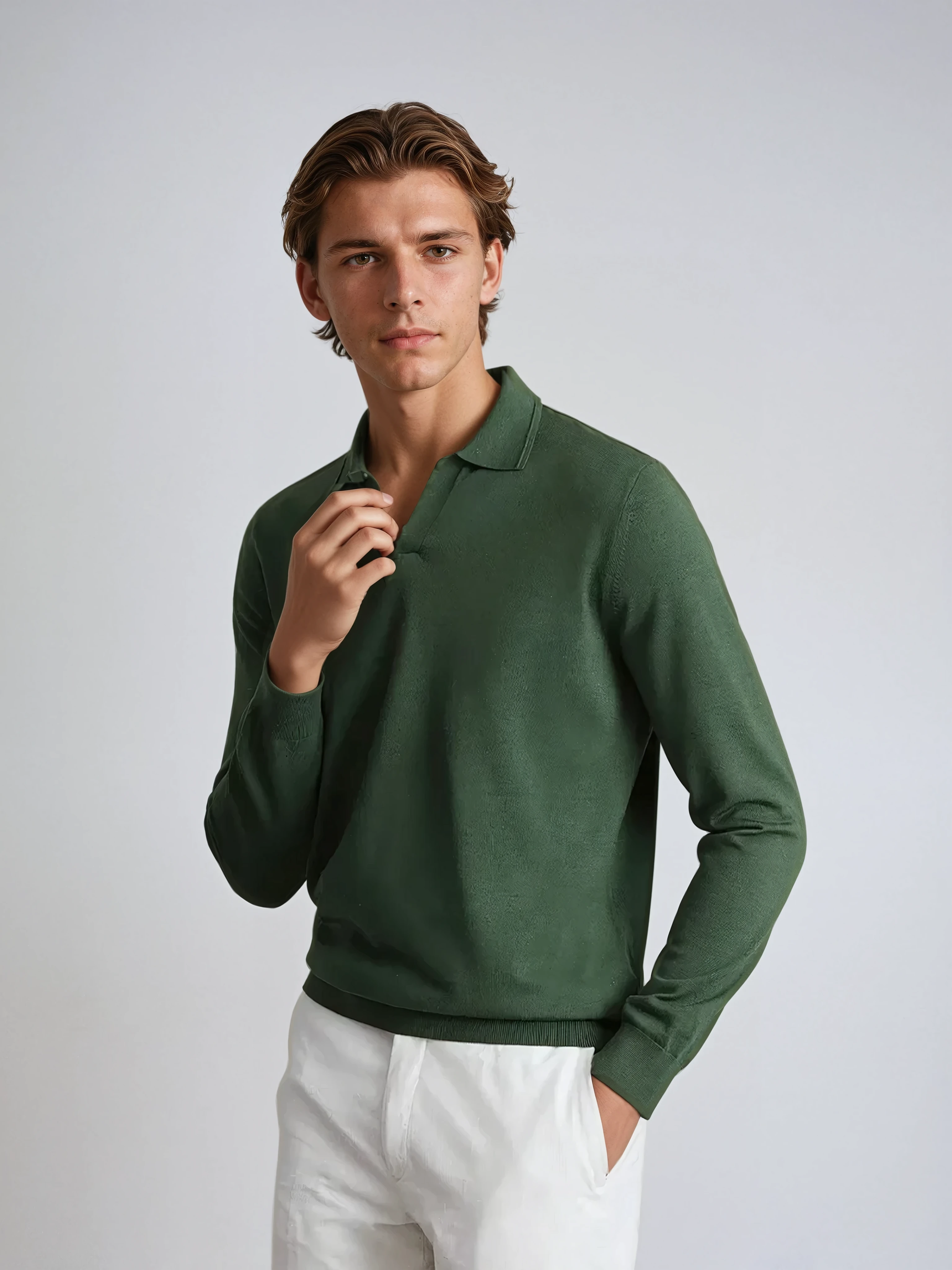 BUTTONLESS LONG SLEEVE POLO GREEN