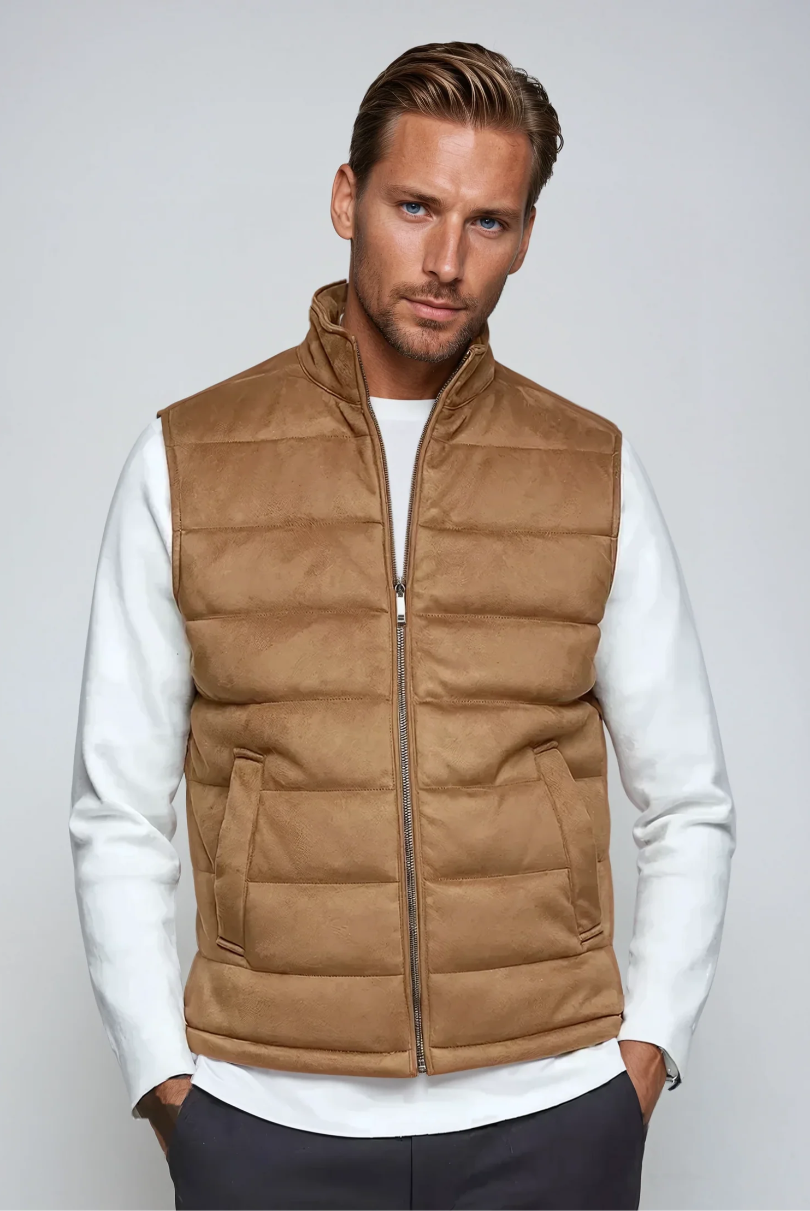 SUEDE GILET KHAKI